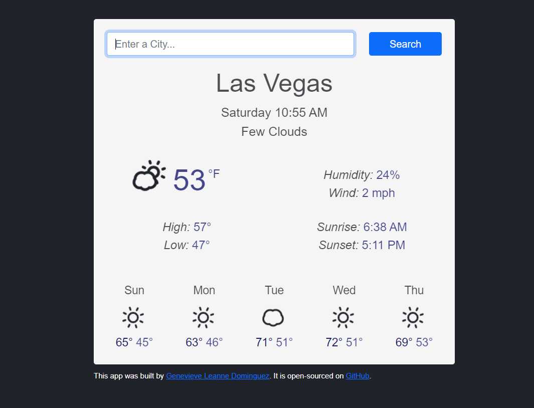 Screenshot of My React Weather App